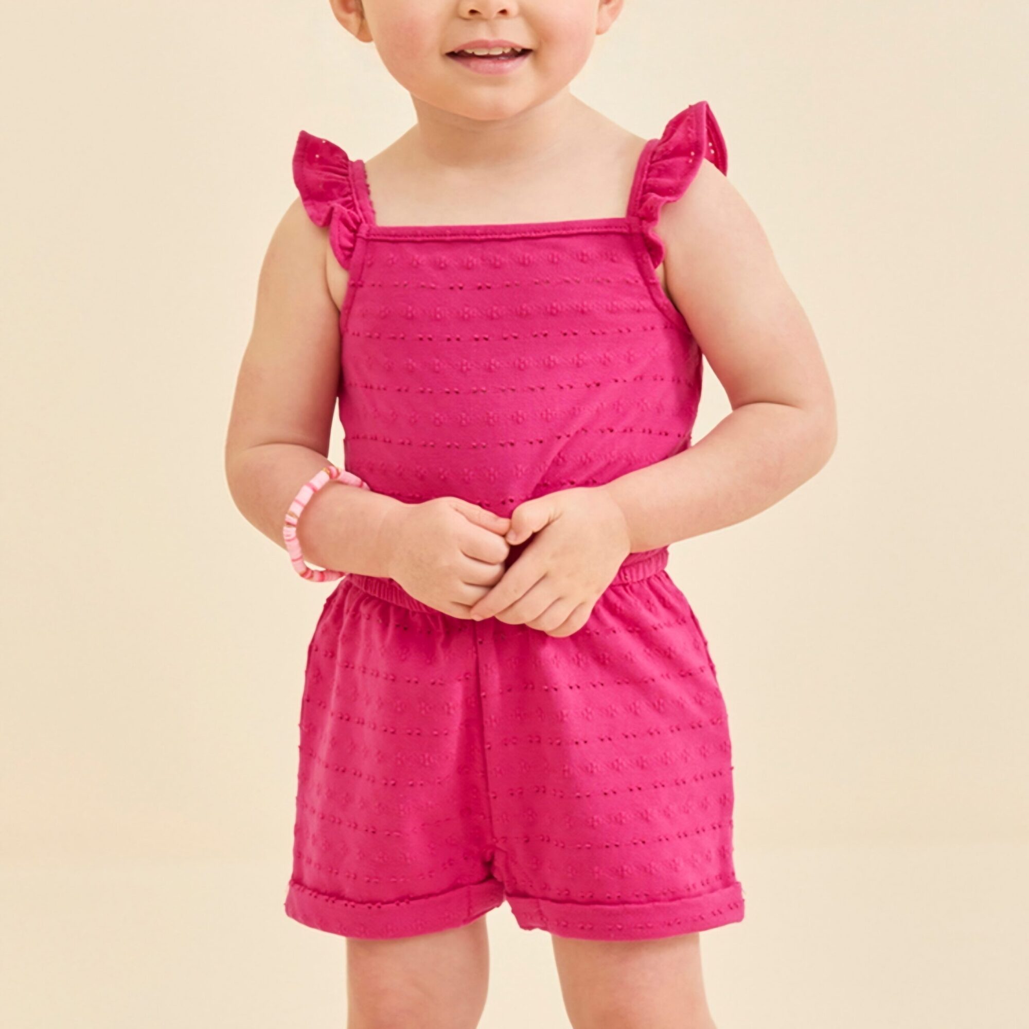 Fuchia Cotton Patterned Romper