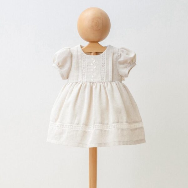 Vintage Beige Baby Dress with Puff Sleeves